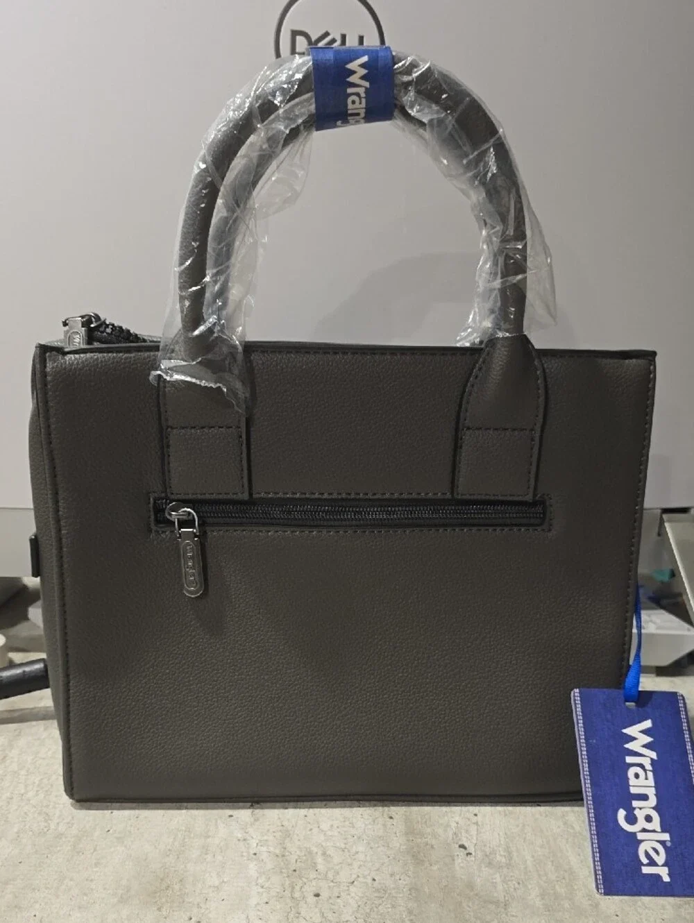 Wrangler Gray Satchel with Braided Trim and Contrast Patch